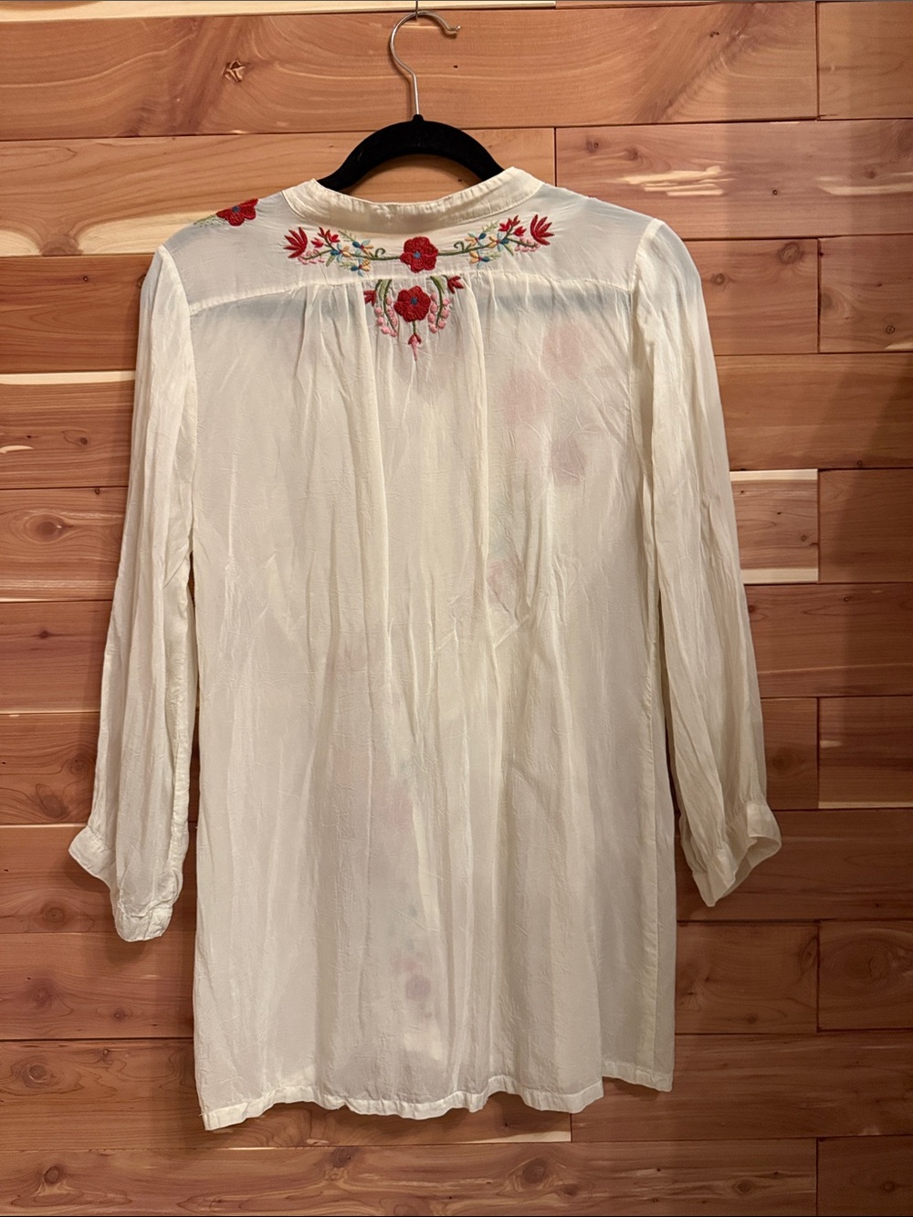 Johnny Was Cream Embroidered Floral Button-Front Tunic - Picture 5 of 5